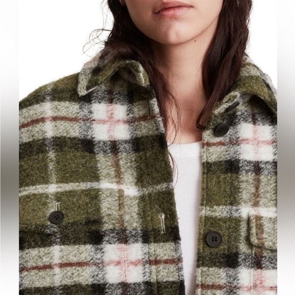 AllSaints Tia Wool Coat Green Check Plaid Shirt Jacket - Picture 9 of 15